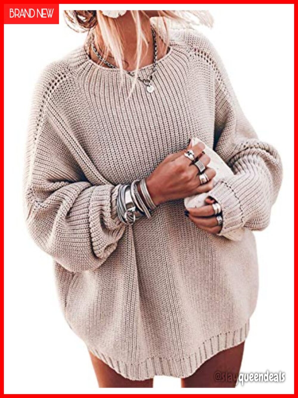 Oversized Chunky Knit Batwing Sleeve Mock Neck Pullover Sweater